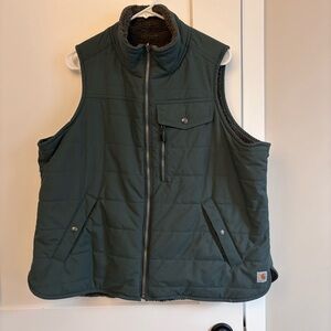 Carhartt women’s Dark Green Quilted Sherpa-Lined reversible vest